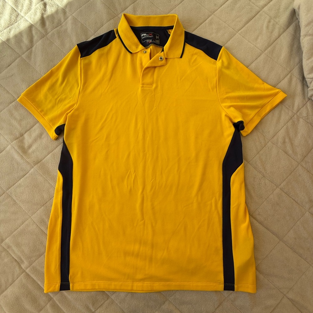 RALPH LAUREN RLX Polo Shirt
Men Yellow Blue Mesh Golf
Athleisure Activewear